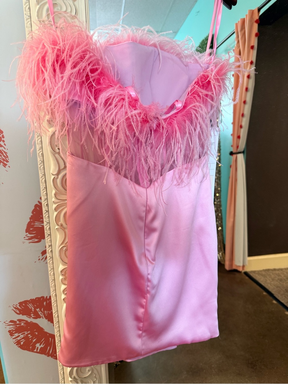 Portia and Scarlett Pink Feather Bustier Mini Dress sz 4 New With Tags - Picture 4 of 5